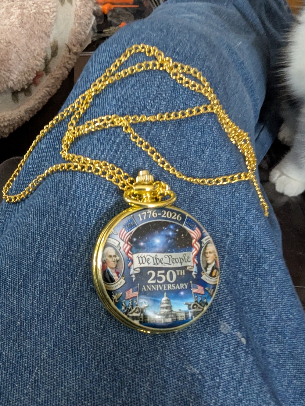 We the People 250th Anniversary Gold Pocket Watch Necklace
